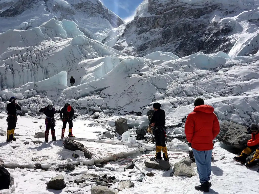 Ladder training on the Khumbu Glacier