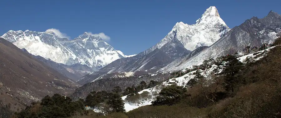 Everest and Lhotse (left) Ama Dablam (right) View from Tengboche Nepal