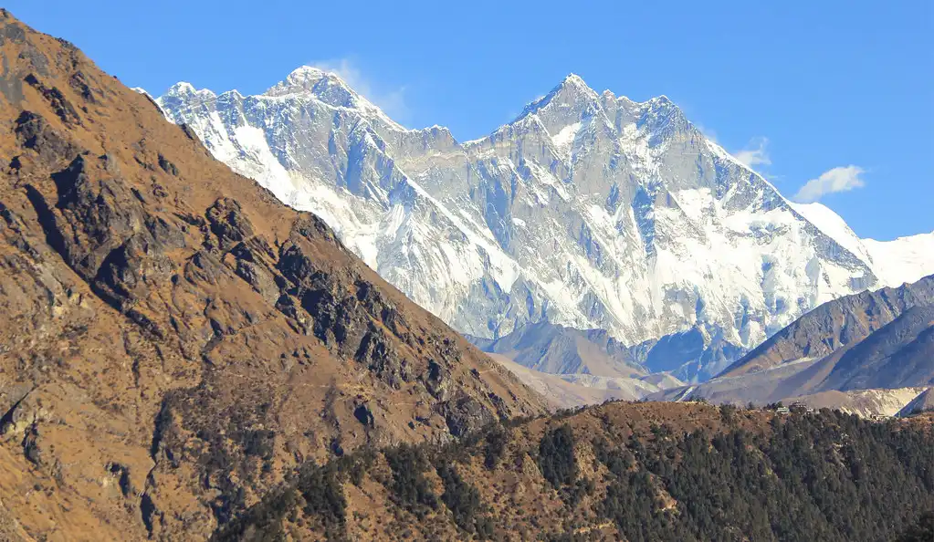 Mount Everest, Lhotse, and Nuptse views from Tengboche Hill