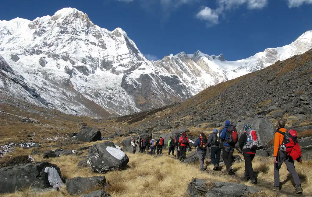 Trekkers are en route to Annapurna Base Camp