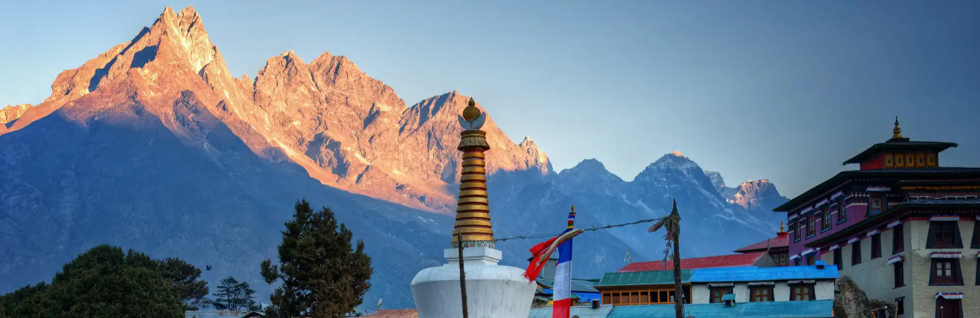 Tengboche Monastery with the backdrop of towering peaks in Khumjung, Khumbu Region, Nepal.